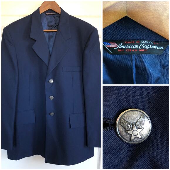 Vintage Authentic Air Force Blue Blazer American Craftsman 40S M Made In USA - Picture 1 of 11